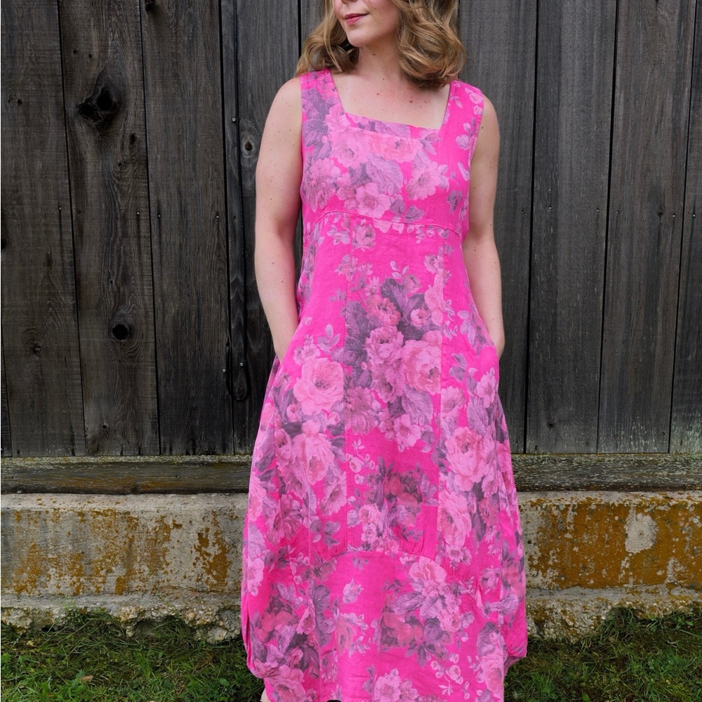 Linen Pink Square Neck Sleeveless Maxi Sundress